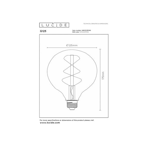 Lucide G125 - Filament Lamp - Ø 12,5 Cm - Led 3 Step Dimbaar (memory) - E27 - 1x4,9w 2200k - Amber