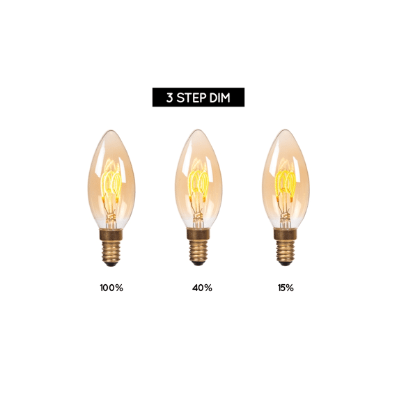 Lucide C35 - Filament Lamp - Ø 3,5 Cm - Led 3 Step Dimbaar (memory) - E14 - 1x3w 2200k - Amber
