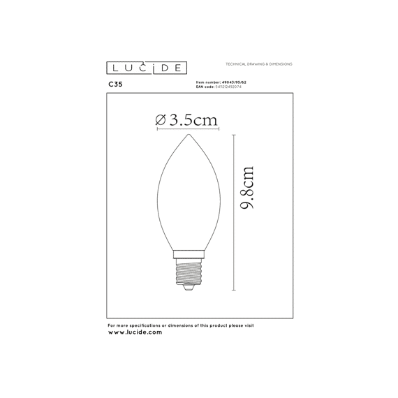 Lucide C35 - Filament Lamp - Ø 3,5 Cm - Led 3 Step Dimbaar (memory) - E14 - 1x3w 2200k - Amber