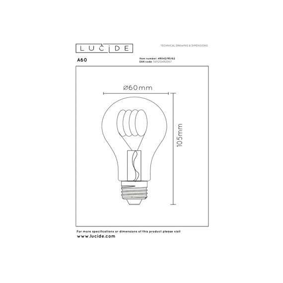 Lucide A60 - Filament Lamp - Ø 6 Cm - Led 3 Step Dimbaar (memory) - E27 - 1x4,9w 2200k - Amber