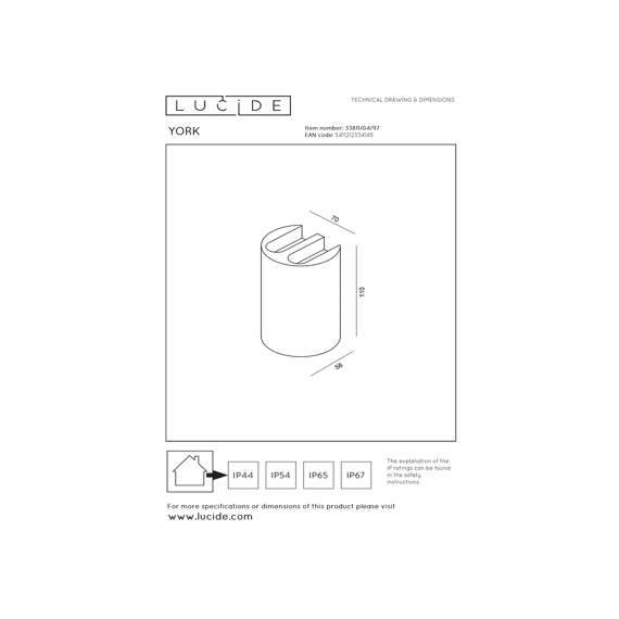 Lucide York - Wandspot / Wandlamp Binnen/buiten - Led - 4x5w 2700k - Ip54 - Roest Bruin