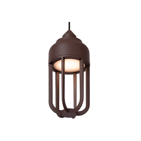 Lucide Wells - Hanglamp Binnen/buiten - Ø 10 Cm - Led - 1x8w 2700k - Ip54 - Roest Bruin