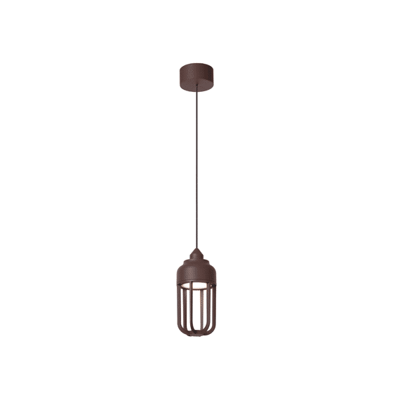 Lucide Wells - Hanglamp Binnen/buiten - Ø 10 Cm - Led - 1x8w 2700k - Ip54 - Roest Bruin