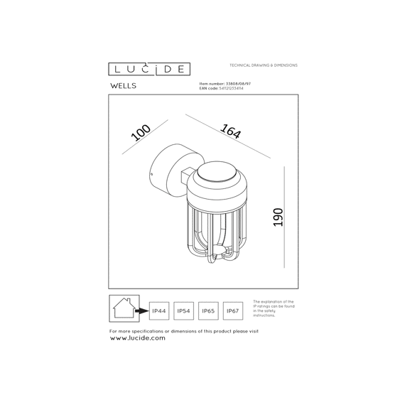 Lucide Wells - Wandlamp Binnen/buiten - Ø 10 Cm - Led - 1x8w 2700k - Ip54 - Roest Bruin