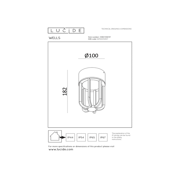 Lucide Wells - Plafonnière Binnen/buiten - Ø 10 Cm - Led - 1x8w 2700k - Ip54 - Roest Bruin