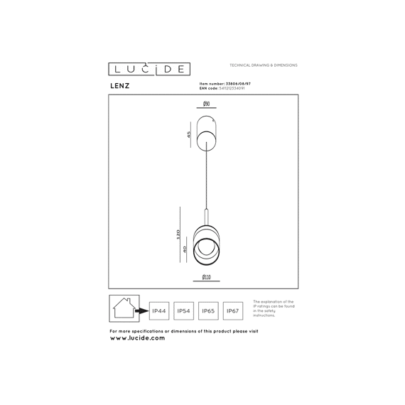 Lucide Lenz - Hanglamp Binnen/buiten - Ø 11 Cm - Led - 1x8w 2700k - Ip54 - Roest Bruin