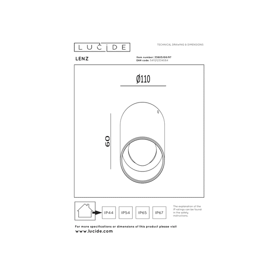 Lucide Lenz - Plafondspot Binnen/buiten - Ø 11 Cm - Led - 1x8w 2700k - Ip54 - Roest Bruin