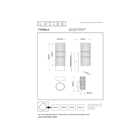 Lucide Timbala - Wandspot / Wandlamp Binnen/buiten - 2xgu10 - Ip44 - Zwart