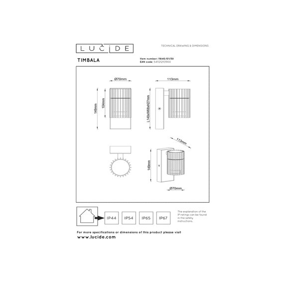 Lucide Timbala - Wandspot / Wandlamp Binnen/buiten - 1xgu10 - Ip44 - Zwart
