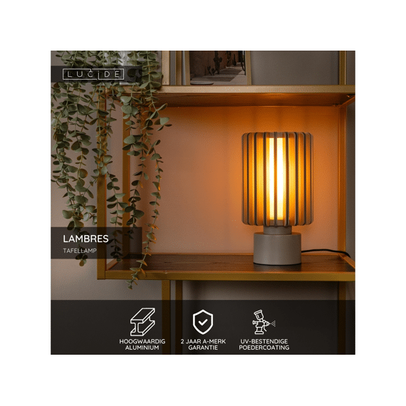 Lucide Lambres - Tafellamp - Ø 15 Cm - 1xe27 - Taupe