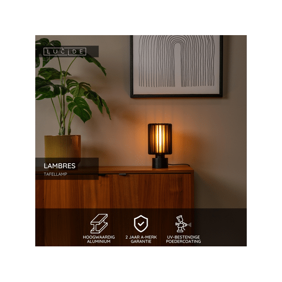 Lucide Lambres - Tafellamp - Ø 15 Cm - 1xe27 - Zwart