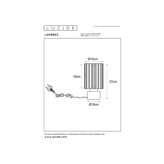 Lucide Lambres - Tafellamp - Ø 15 Cm - 1xe27 - Zwart