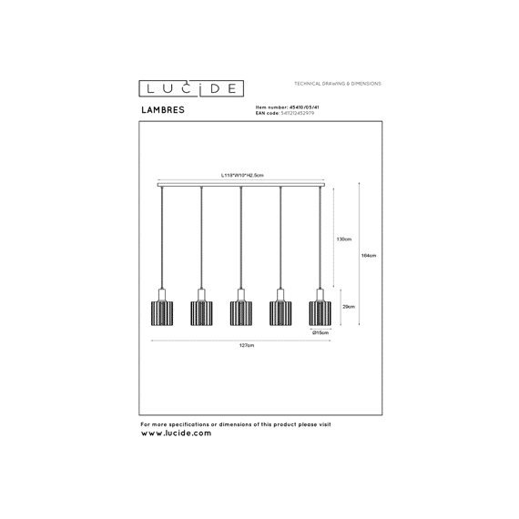 Lucide Lambres - Hanglamp - 5xe27 - Taupe