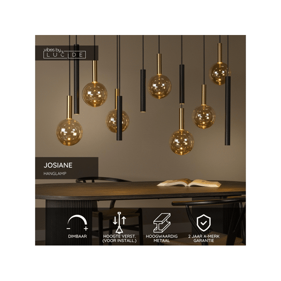 Lucide Josiane - Hanglamp - 7xg9 ,5xgu10m- Zwart