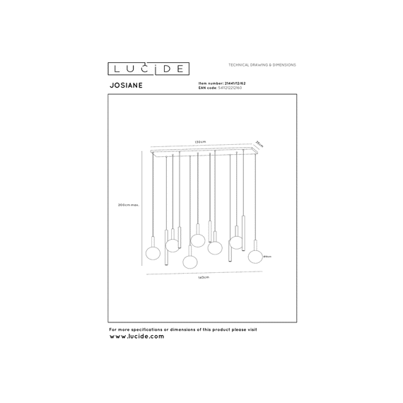 Lucide Josiane - Hanglamp - 7xg9 ,5xgu10m- Zwart