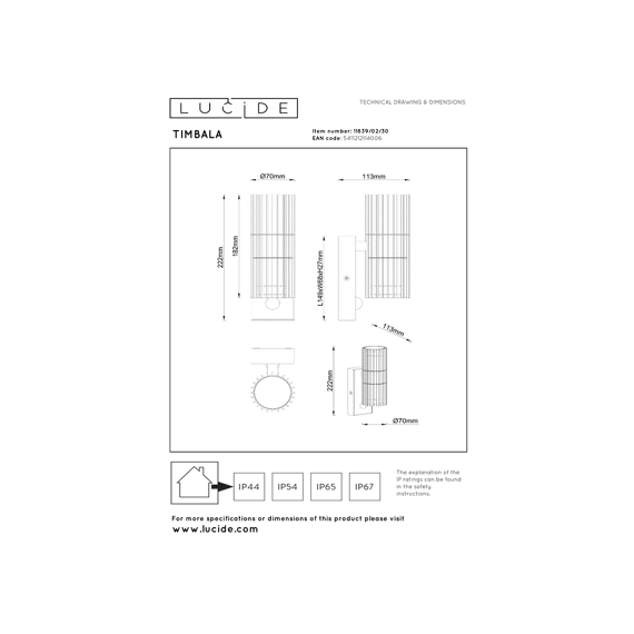 Lucide Timbala - Wandspot / Wandlamp Binnen/buiten - Ip44 - Beweging Nacht Sensor - Zwart