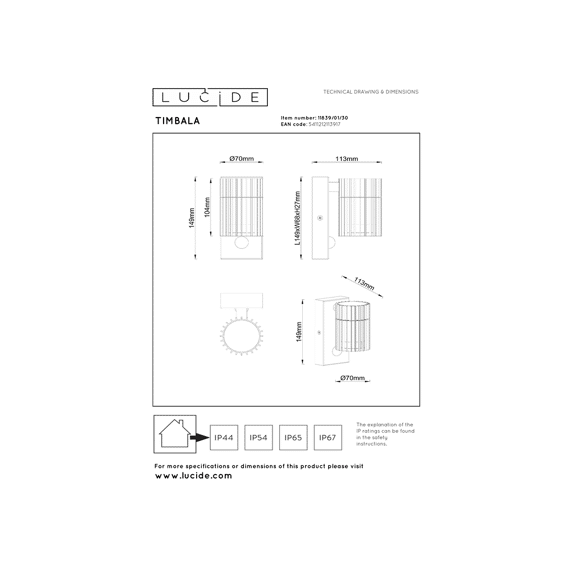 Lucide Timbala - Wandspot / Wandlamp Binnen/buiten - Ip44 - Beweging Nacht Sensor - Zwart