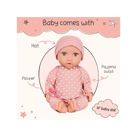 Pop Pyjama Met Hartjes En Muts Pink 35cm