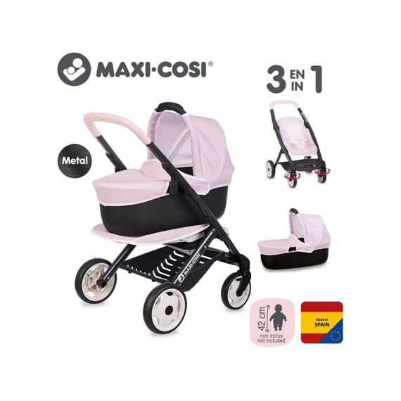 Smoby 253121 Maxi Cosi Wandelwagen Met Draagmand Pink