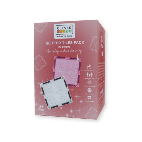Cleverclixx Glitter Tiles Pack Transparent/pink 16 Stuks