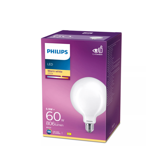 Philips Led Classic 60w G120 E27 Warm Wit Frosted Niet Dimbaar