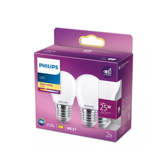 Philips Led Classic 25w P45 E27 Warm Wit Frosted Niet Dimbaar 2-Pack