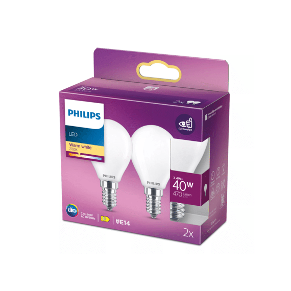 Philips Led Classic 40w P45 E14 Warm Wit Frosted Niet Dimbaar 2-Pack