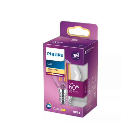 Philips Led Classic 60w P45 E14 Warm Wit Clear Niet Dimbaar
