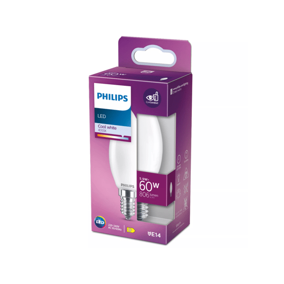 Philips Led Classic 60w B35 E14 Koel Wit Frosted Niet Dimbaar