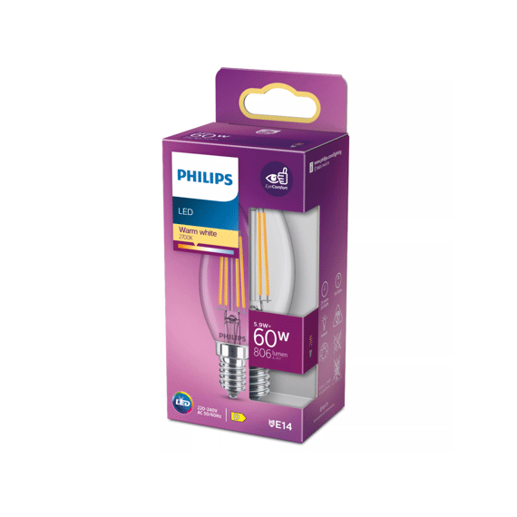 Philips Led Classic 60w B35 E14 Warm Wit Clear Niet Dimbaar