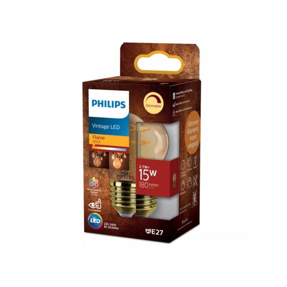 Philips Led Vintage 15w P45 E27 Gold Flame Dimbaar