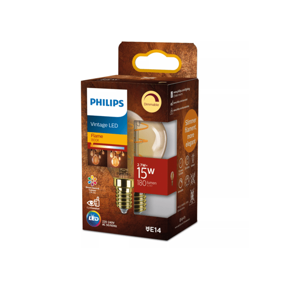 Philips Led Vintage 15w P45 E14 Gold Flame Dimbaar