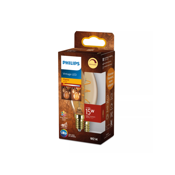 Philips Led Vintage 15w B35 E14 Gold Flame Dimbaar