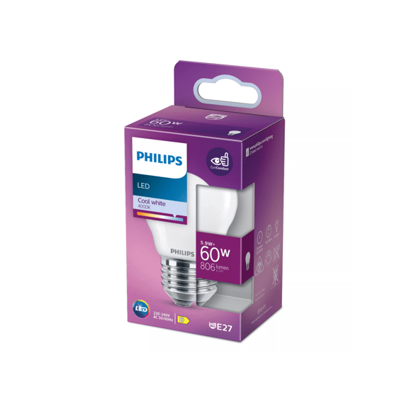 Philips Led Classic 60w P45 E27 Koel Wit Frosted Niet Dimbaar