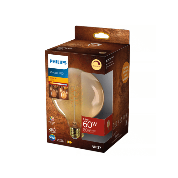 Philips Led Vintage 60w G125 E27 2200k Amber Flame Dimbaar
