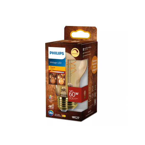 Philips Led Vintage 60w A60 2200k E27 Amber Flame Dimbaar