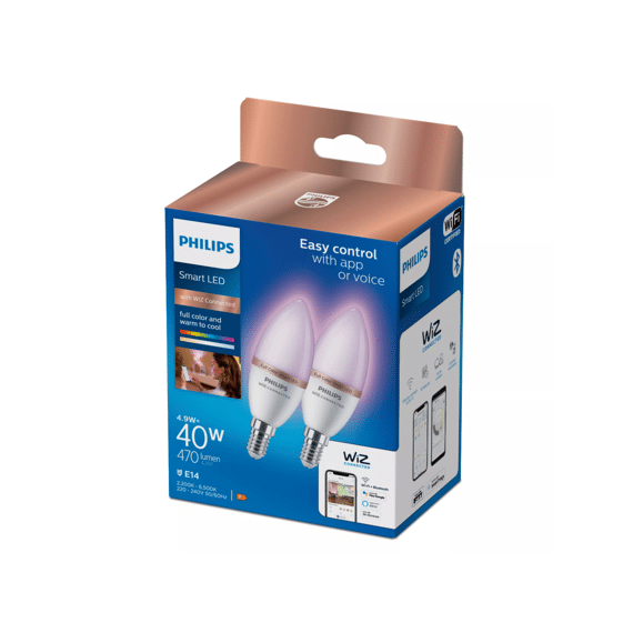 Philips Wiz Smart Lamp 40w C37 E14 922-65 RGB 2-Pack