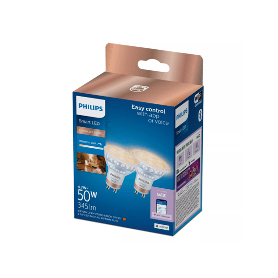 Philips Wiz Smart Lamp 50w Gu10 Glass  927-65 Instelbaar Wit 2-Pack