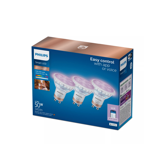 Philips Wiz Smart Lamp 50w Gu10 Glass 922-65 Rgb 3-Pack