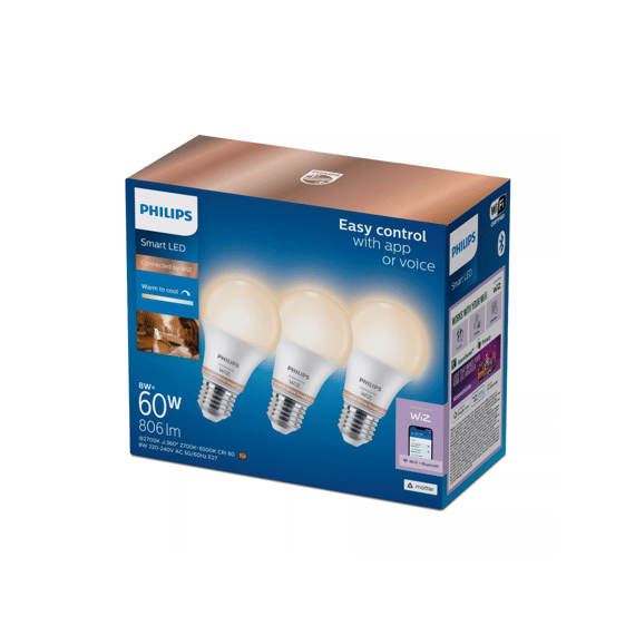 Philips Wiz Smart Lamp 60w A60 E27 827-65 Instelbaar Wit 3-Pack