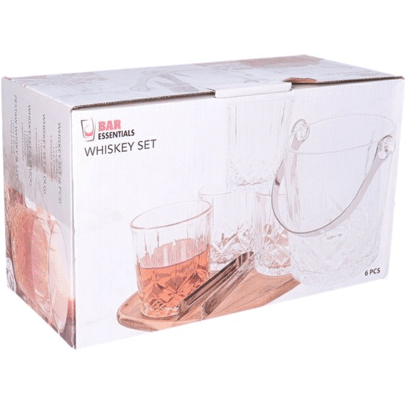 Whiskeyset 6-delig glas Ijsemmer, ijstang en glazen