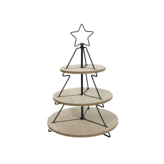 Etagere Kerstboom 3-laags Metaal/Hout 42x29x29cm