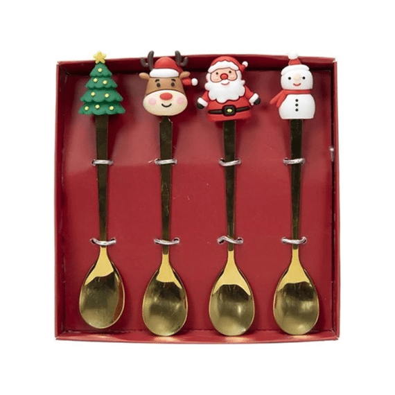 Theelepels Kerst Goud 13cm 4-delig