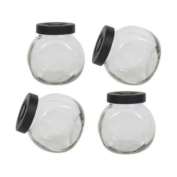 Kruidenpotje Glas met Zwart Deksel 175ml 6,5x3,5x8 4 stuks