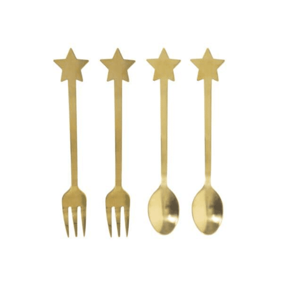 Gebaksvorkje/theelepel Ster Goud 4-delig