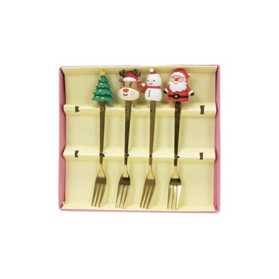 Gebaksvorkjes Kerst Goud 13cm 4-delig