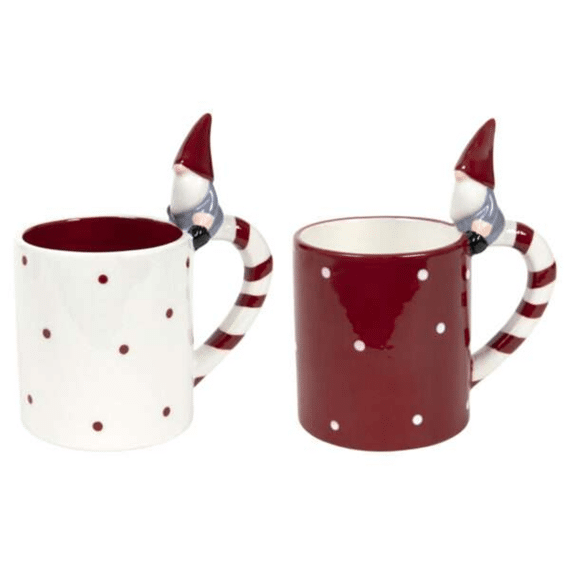 Kerst Mok Kabouter Rood/Wit/Grijs 9x13cm Assortiment Prijs Per Stuk