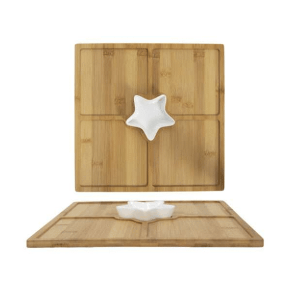 Serveerplank met Stervormig Schaaltje Bamboo 30x30cm