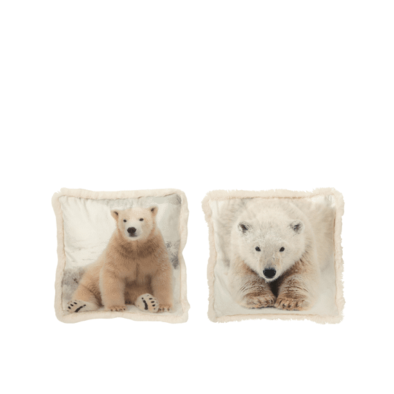 J-line Kussen Ijsbeer Wit/beige 40x40cm Assortiment