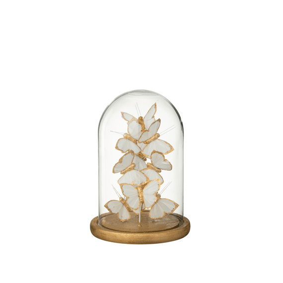 J-line Vlinder Glas Wit/goud 26cm